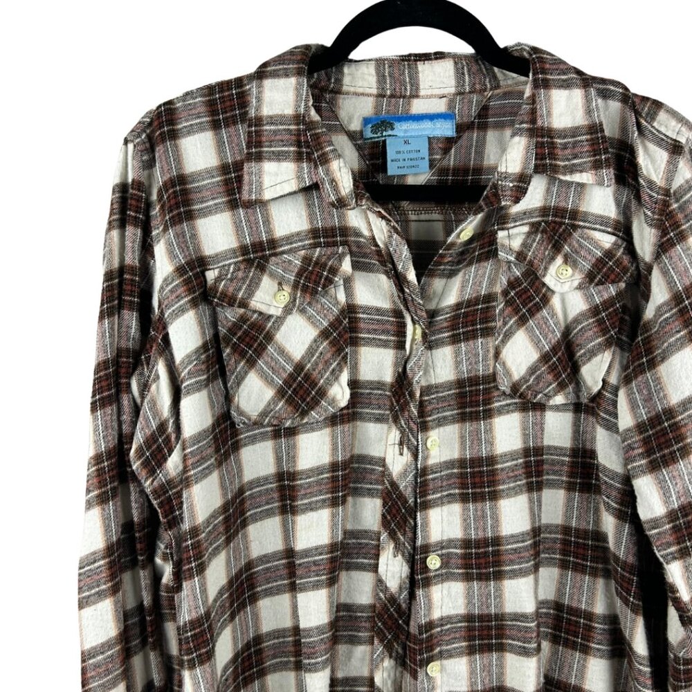 Cottonwood Canyon 100% Cotton Button-Down Flannel – Brown & White Plaid Size XL